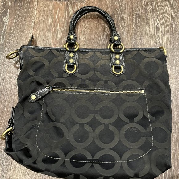 Authentic Large Coach Black  Handbag with Shoulder Strap - Picture 4 of 11